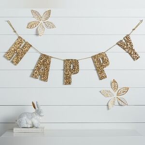 NIB Pottery Barn Kids Emily & Meritt Gold Sequin Letters HAPPY Garland Decor